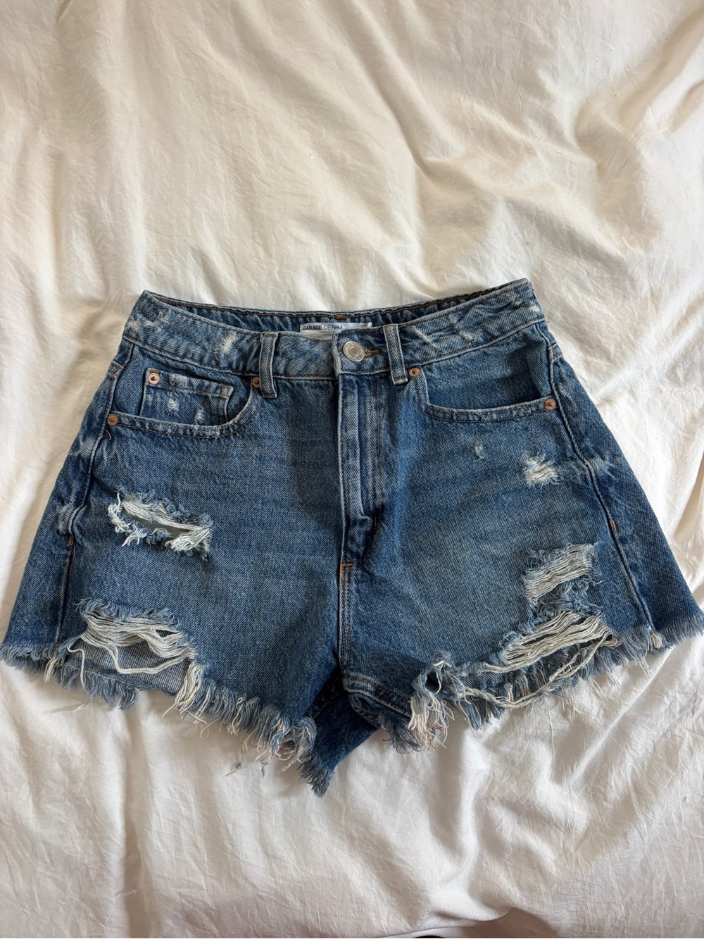 Garage Distressed Denim Jean Shorts - Blue